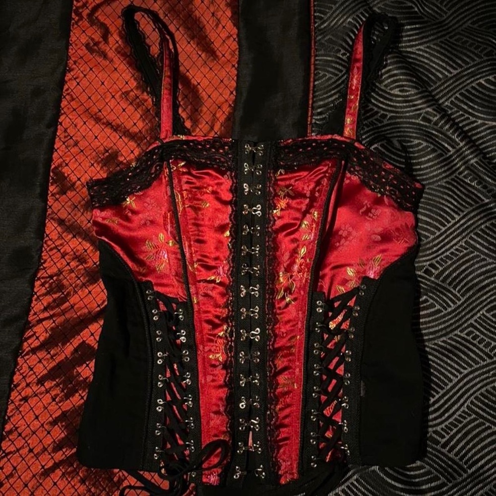 Tripp NYC floral red and black corset